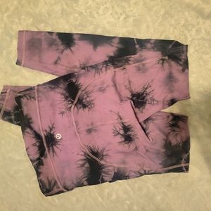 Lululemon Power Thru High Rise Crop Tie Dye Wisteria Purple Graphite Grey Size 2